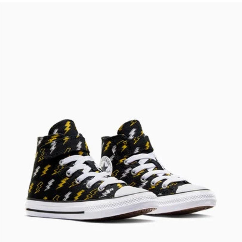 Black and Yellow Lightning High-Top Converse Sneakers